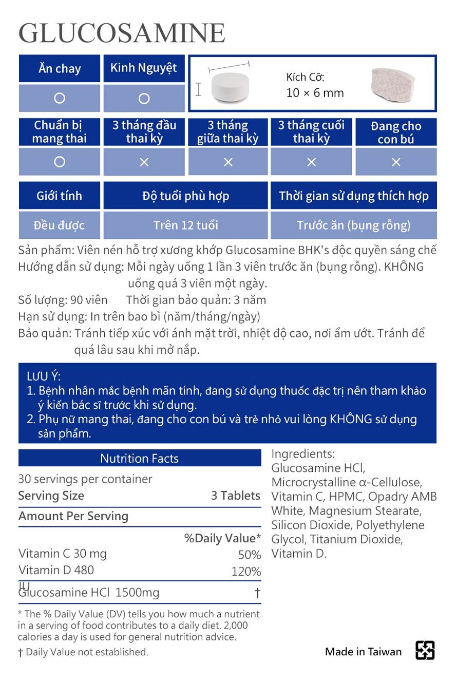 Viên nén hỗ trợ xương khớp Glucosamine độc quyền sáng chế & Dầu bôi lạnh Glucosamine BHK's  đã thông qua các kiểm định, bảo đảm an toàn không tác dụng phụ